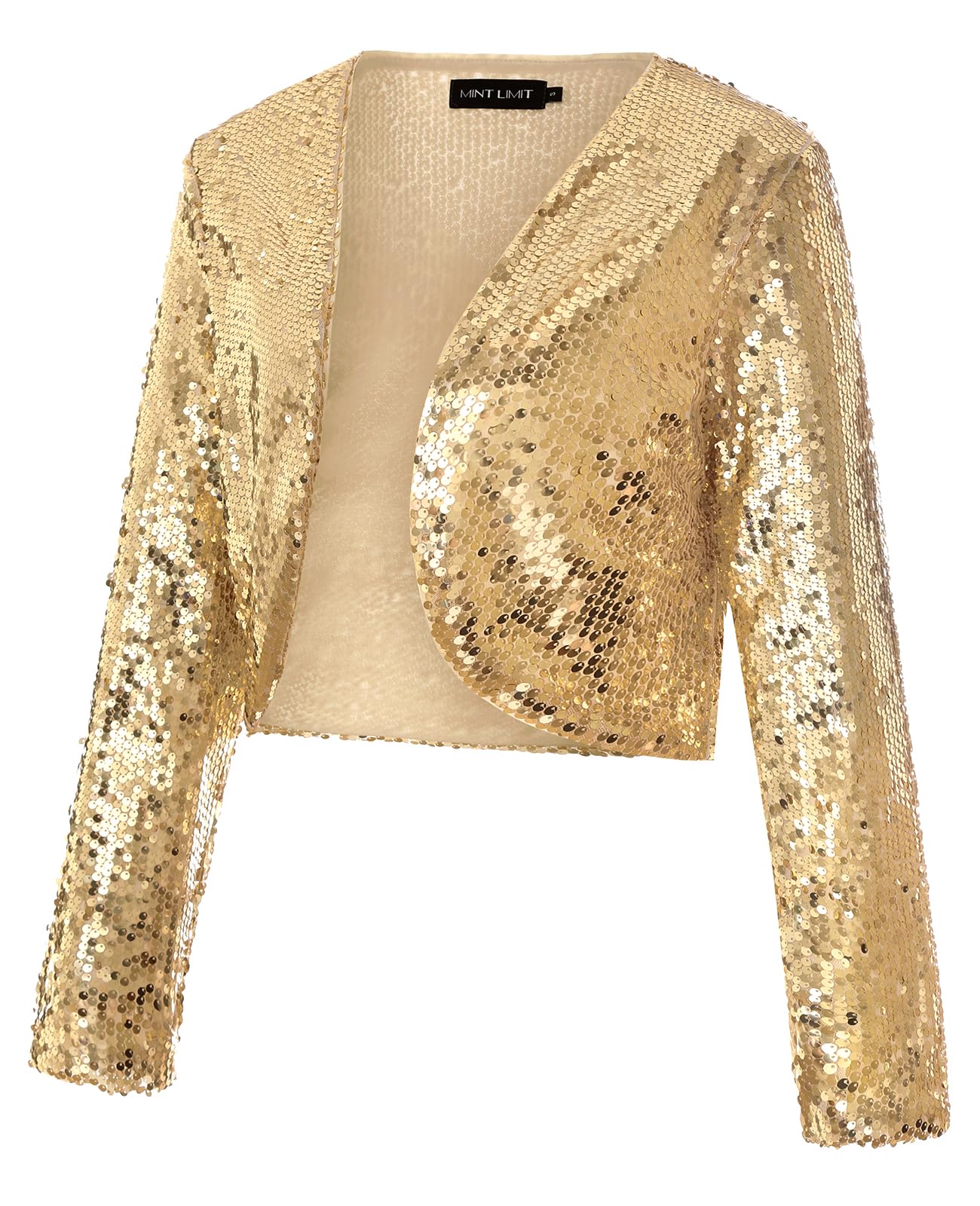 MINTLIMIT Womens Sequin Shrug Bolero Long Sleeve Open Front Party Sparkly Cropped Cardigan Glitter Shiny Jackets