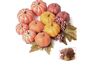Artgar Pumpkin Decor - 15 PCS Realistic Fake Pumpkins with Maple Leaves and Foam Berries