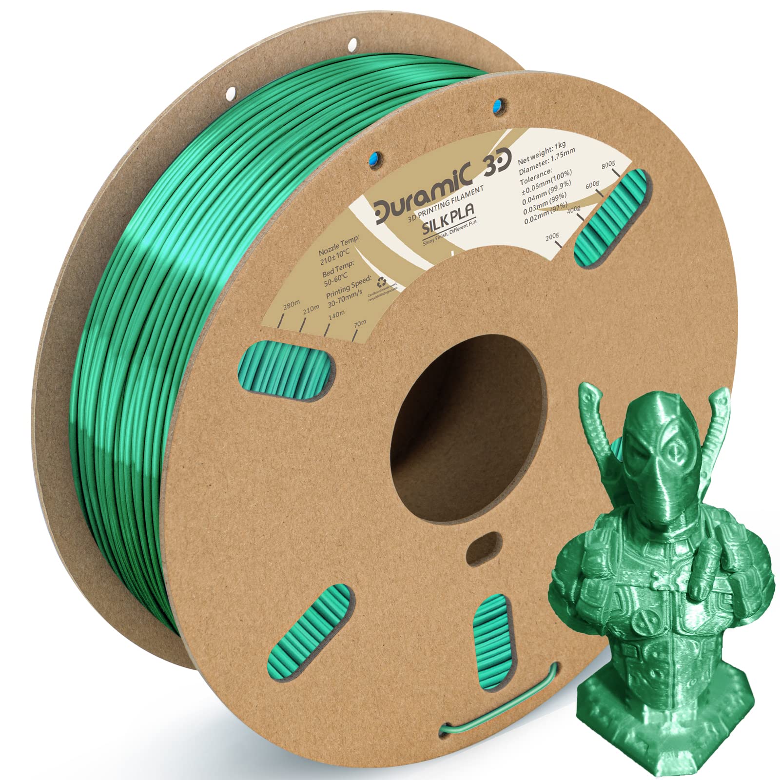 DURAMIC 3D PLA Filament 1.75mm 1kg Spool, Jam-Free High Stifness 3D Printing Filament with Cardboard Spool, No-Tangling No-Clogging Dimensional