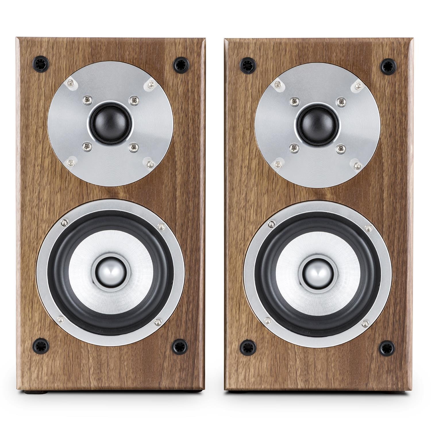 AUNA Linie 501 BS - Coppia di Diffusori da Scaffale, Altoparlanti Passivi, Casse Speaker, Tecnologia a 2 Vie, Midrange di 10 cm, Tweeter di 2.5 cm, 50 Watt RMS, Noce