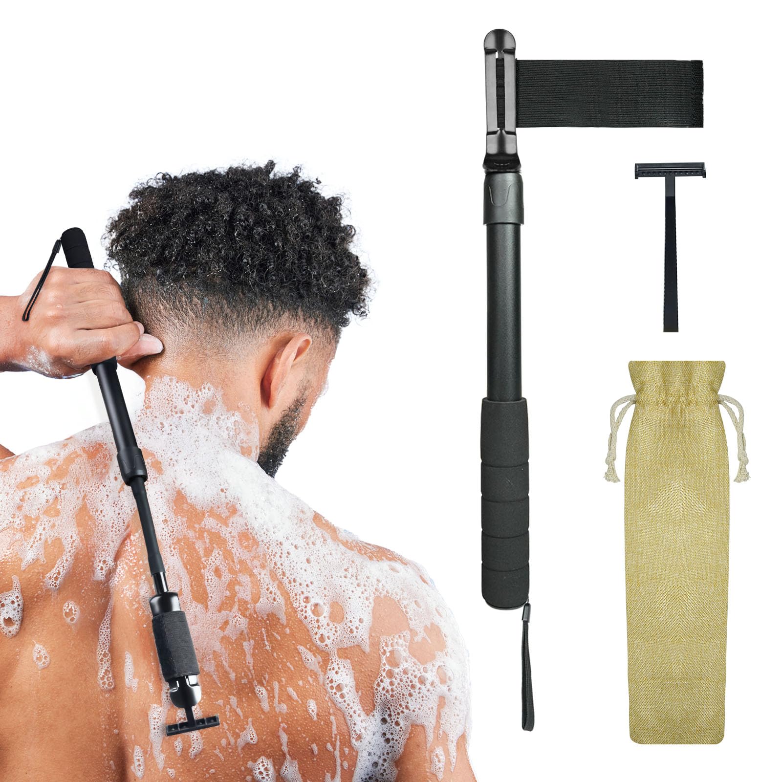 Safety Razor Extension Handle with Adjustable Length for Leg Razor Black