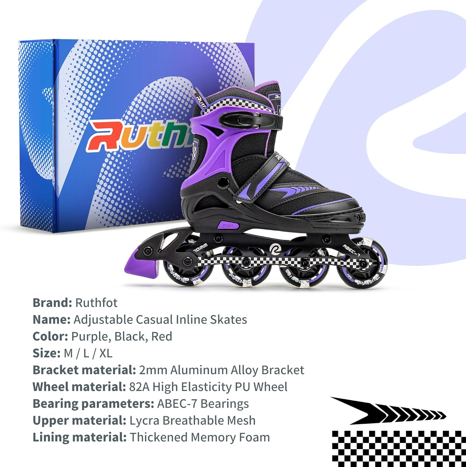 Ruthfot Adjustable Inline Skates for Boys and Girls with Full Light Up Wheels, Outdoor Rollerskates for Kids and Women
