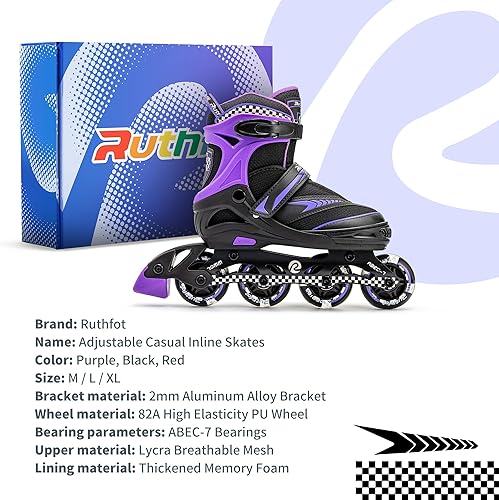 Vista 6 de Patines en línea ajustables para niños y niñas con ruedas de luz completa, patines para exteriores para niños y mujeres