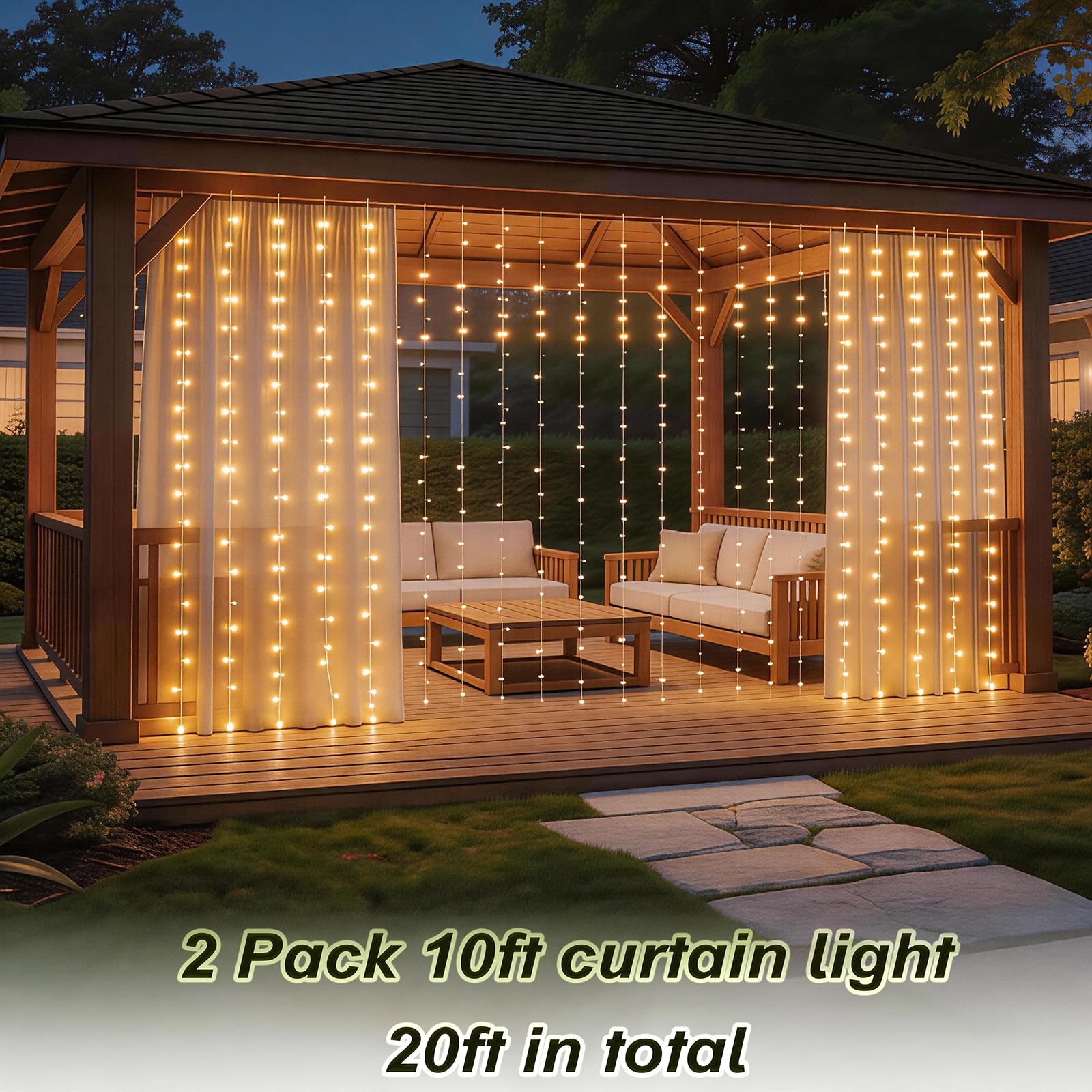 Solar-Vorhang-Lichterkette für den Außenbereich, 6 x 3 m, insgesamt 480 LEDs, solarbetrieben, wasserdicht, für Garten, Party, Hochzeit, Dekoration, 2 Stück