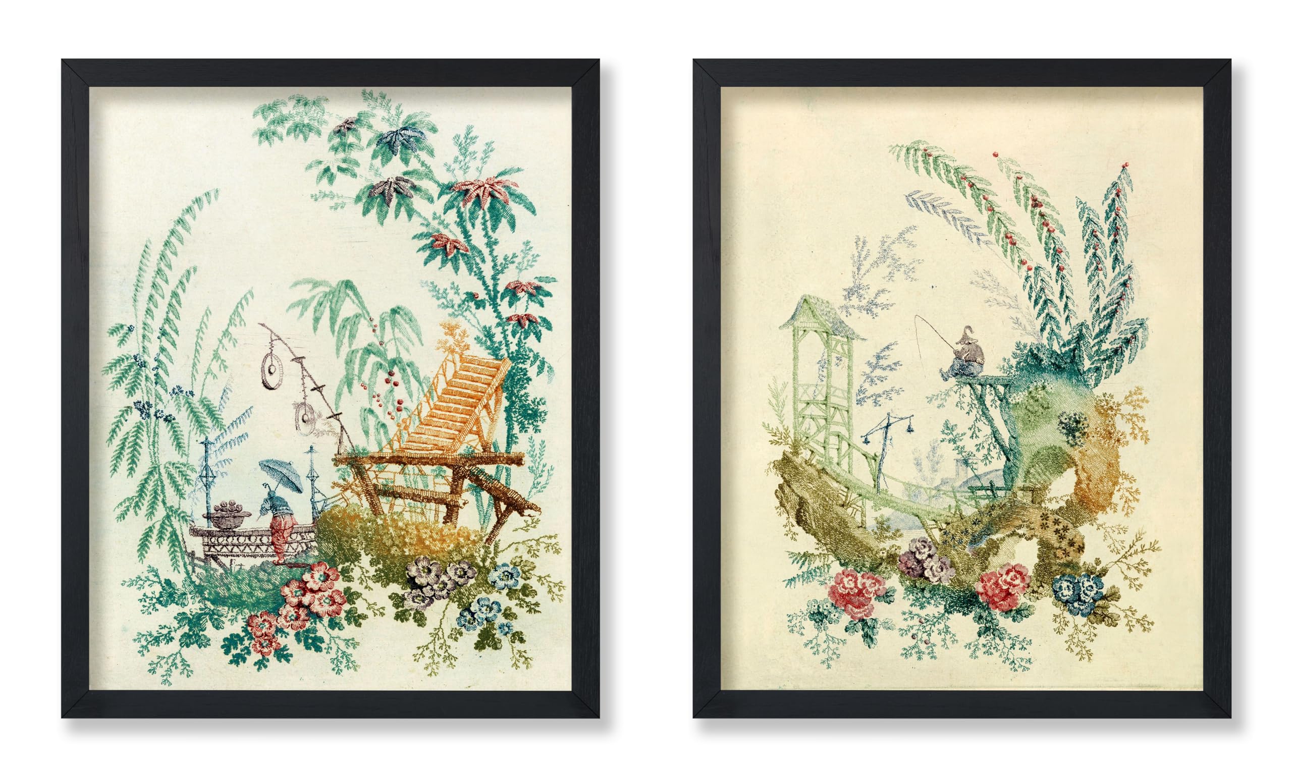 Poster Master 2-Piece Vintage Ornamental Poster - Retro Chinoiserie Print - Traditional Chinese Art - Chic Gift for Men, Women - Great Decor for