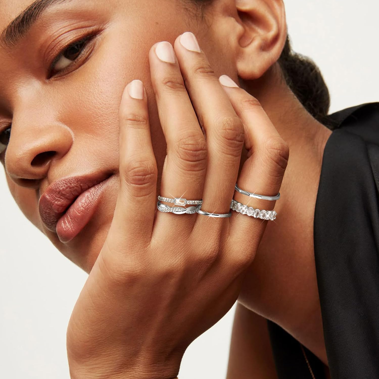 Gold Stackable Rings for Women Non Tarnish,14K Gold Plated Minimalist Waterproof Thin Wedding Silver Stacking Band Ring Dainty Trendy Statement Rings Set Size 5-10 - Image 4