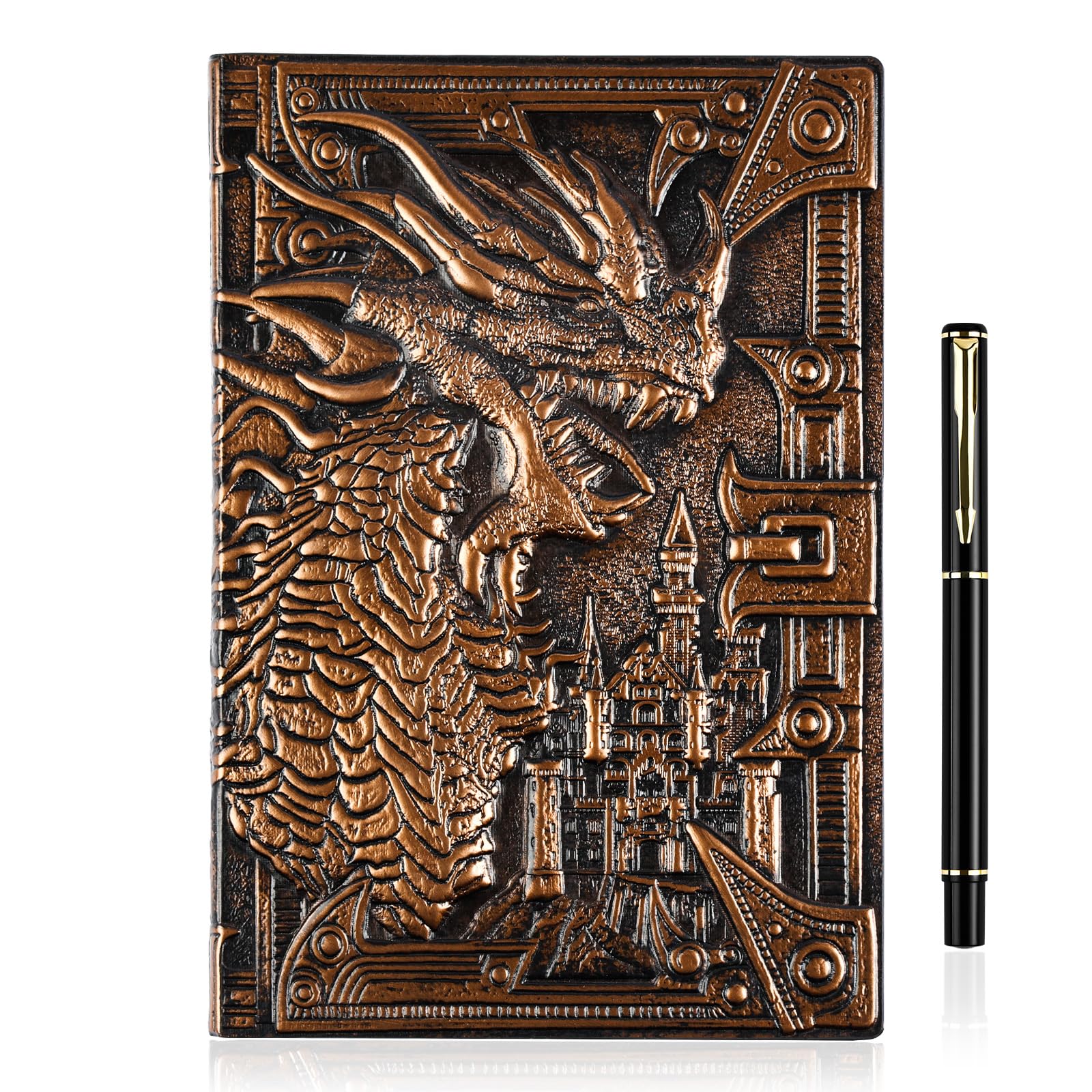 OFFCUP Leather Notebook A5, 200 Pages Hardcover Journal Travel Diary with Pen