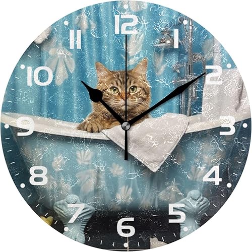 Reloj de pared para gatos, silencioso sin tictac, funciona con pilas, reloj redondo decorativo creativo para cocina, sala de estar, baño, decoración