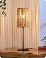 EDISHINE 19.1" Tall Rattan Bedside Table Lamp with Pull Chain Switch, Vertical Woven Shade, Metal Base - Boho Nightstand Light for Bedroom, Living Room