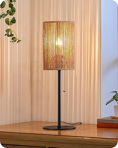 Miniatura 1 de EDISHINE Lámpara de mesa alta, lámpara de noche de ratán de 19.1 pulgadas con pantalla tejida vertical e interruptor de cadena, enchufe E26, base de