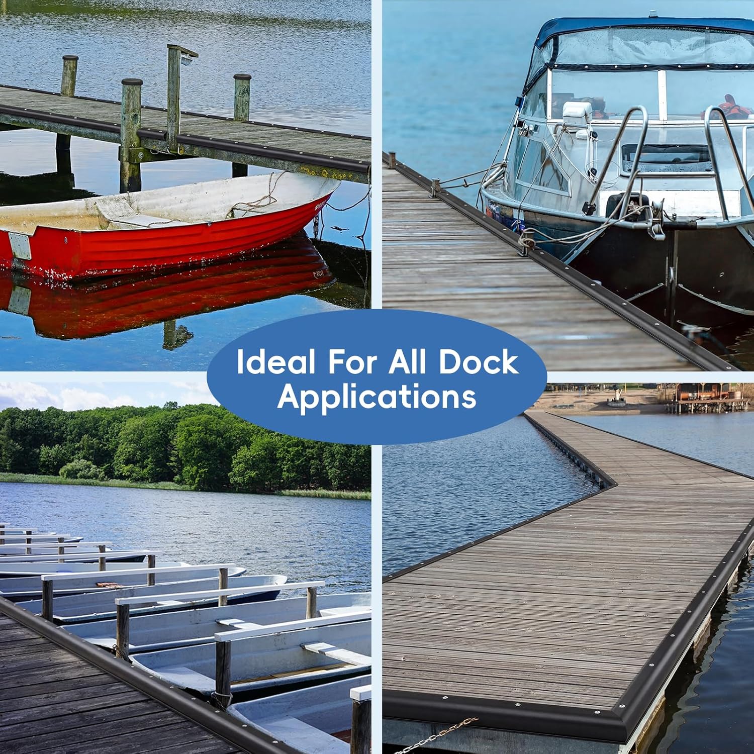 Boat Dock Bumpers for Edging, 23 FT (7 PC x 3.3 FT) Full Protection Dock Fender for Straight Edge and Side, Includes Mounting Screws (Black)