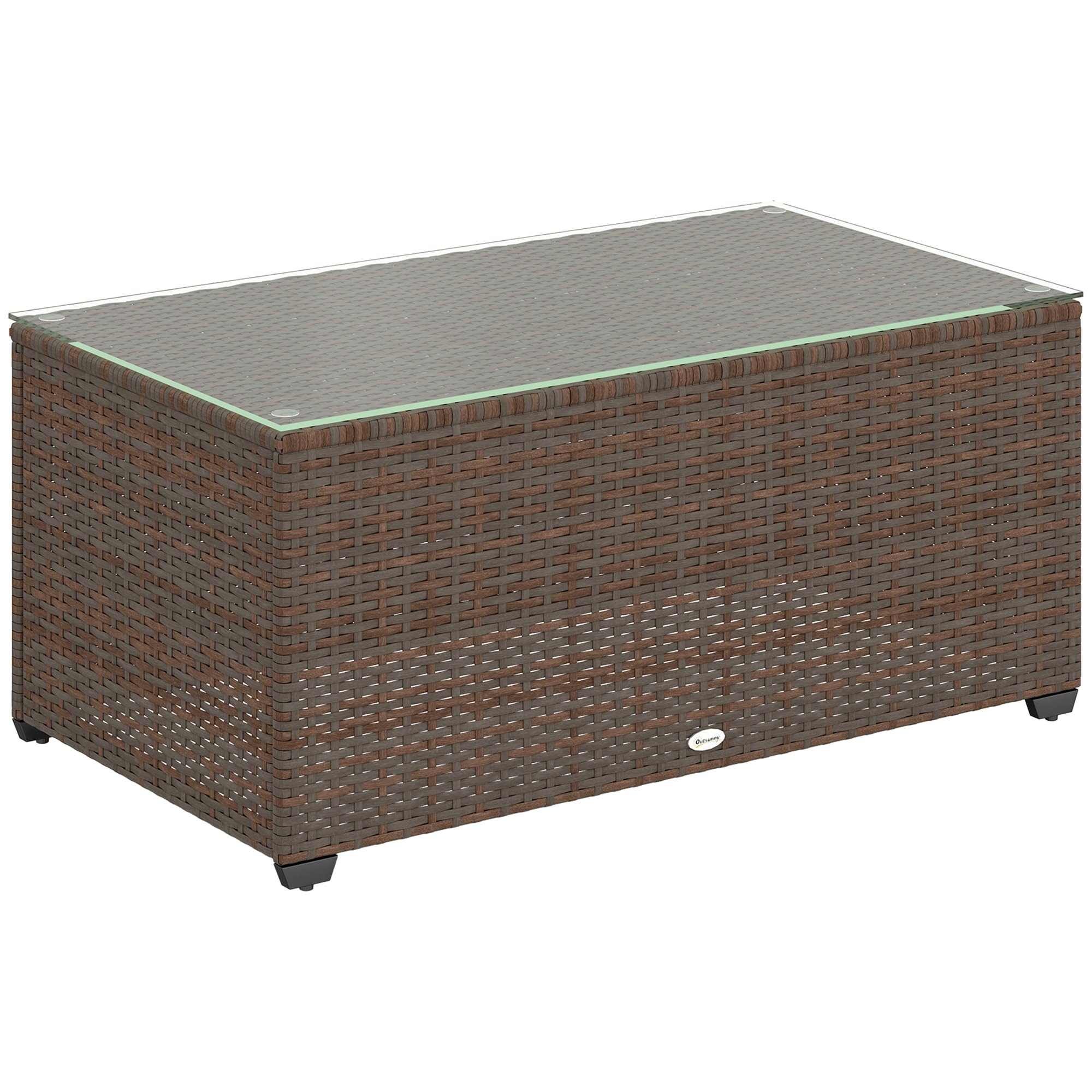 Outsunny Outdoor Coffee Table Tempered Glass Top 90 x 50 x 38cm Brown