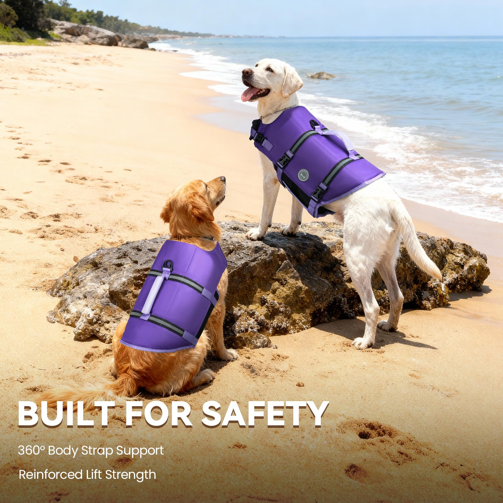 VIVAGLORY Rip Stop Gilet de Sauvetage pour Chien, Veste Flottante, Aide Natation Flottabilité, Sécurité Bateau, L, Violet