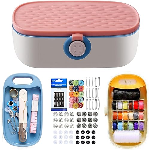 FKOG Kit de proyecto de costura, 135 piezas de suministros de costura familiares de primera calidad, kit de reparación de hilo de coser, accesorios