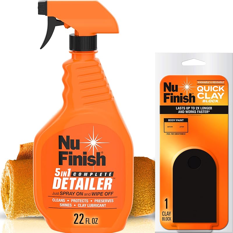 Kit de Argila Automotiva Nu Finish com Bloco, Detailer e Pano – 3 itens