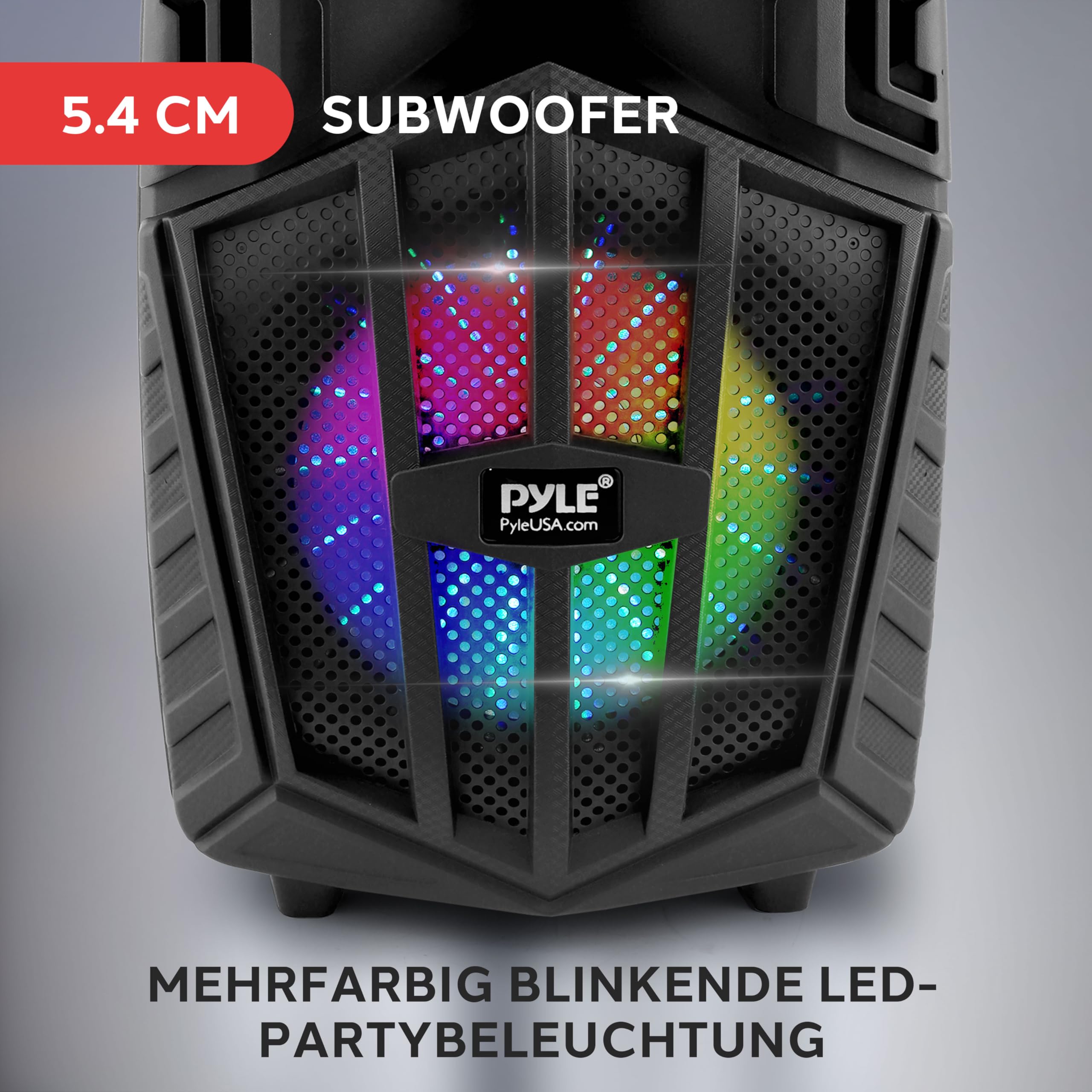 Pyle Tragbarer Bluetooth-Lautsprecher 880 W mit kabellosem Mikrofon und Rädern TWS Partylichter