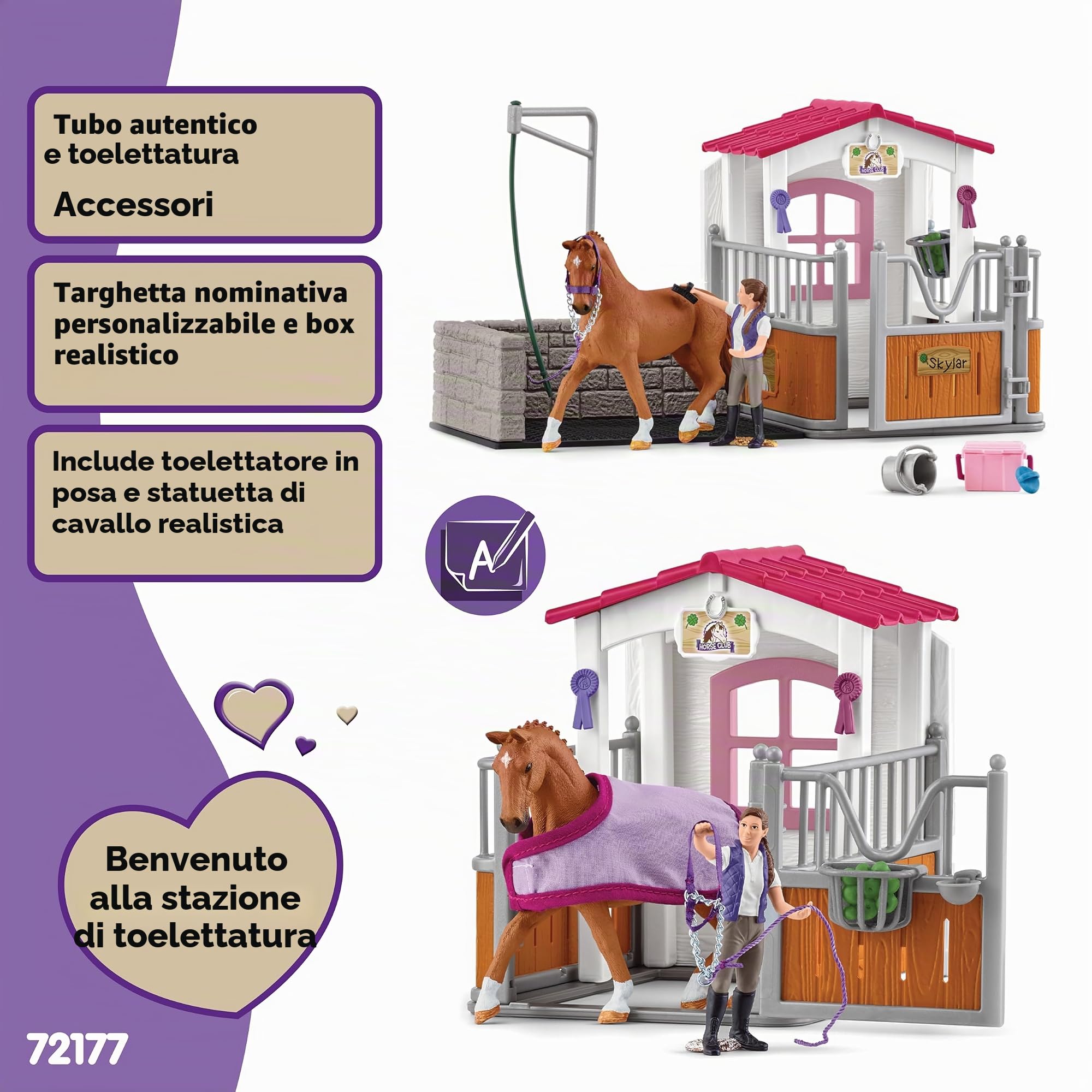 Area lavaggio cavalli con stalla, SCHLEICH 72177 HORSE CLUB, con cavallo e cavaliere, dai 5 anni in su
