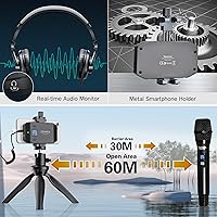 Vista 2 de Micrófono inalámbrico para smartphone, Comica CVM-WS50(H) Micrófono de mano para iPhone/Android Entrevista, micrófono de grabación profesional