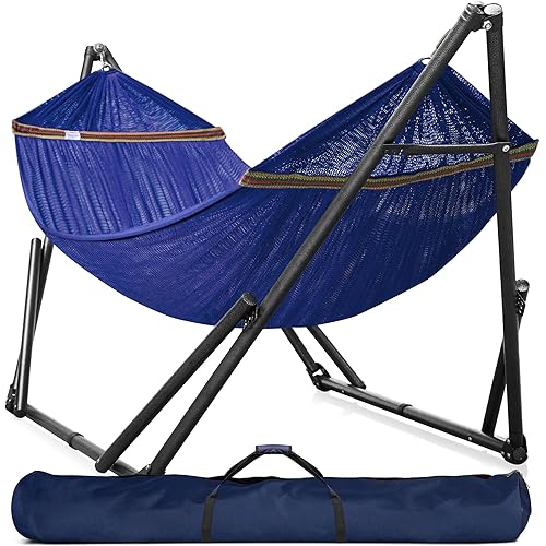 Tranquillo Hammock 600 lbs Capacity, Instant 20s Foldable Hammock Stand, 3-Year Warranty Hammock with Stand, 2 Person Camping Hammock Revolutionary Portable Hammock No Screws, Premium Hammocks, Blue