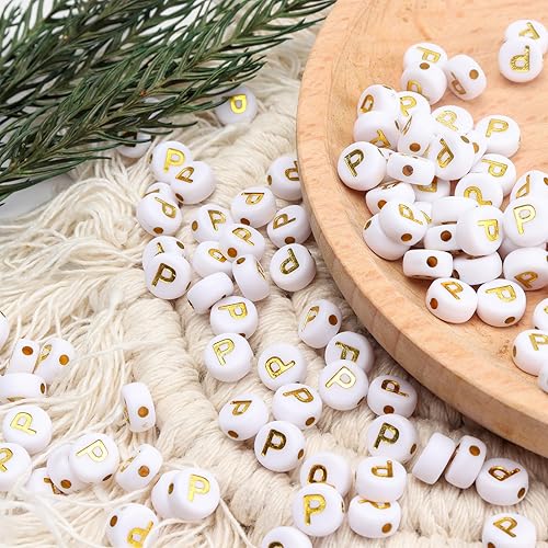 Miniatura 4 de 100 cuentas de letras redondas blancas de 0.157 x 0.276 pulgadas (0.157 x 0.276 in), cuentas de letras P para hacer joyas, pulseras, collares,