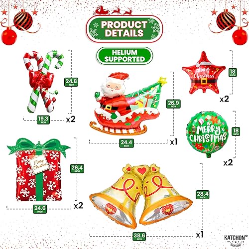 Miniatura 3 de KatchOn, Decoraciones de globos de Feliz Navidad, paquete de 10, globos de Mylar de Navidad, 39 pulgadas, globos de campana de Navidad, globos de