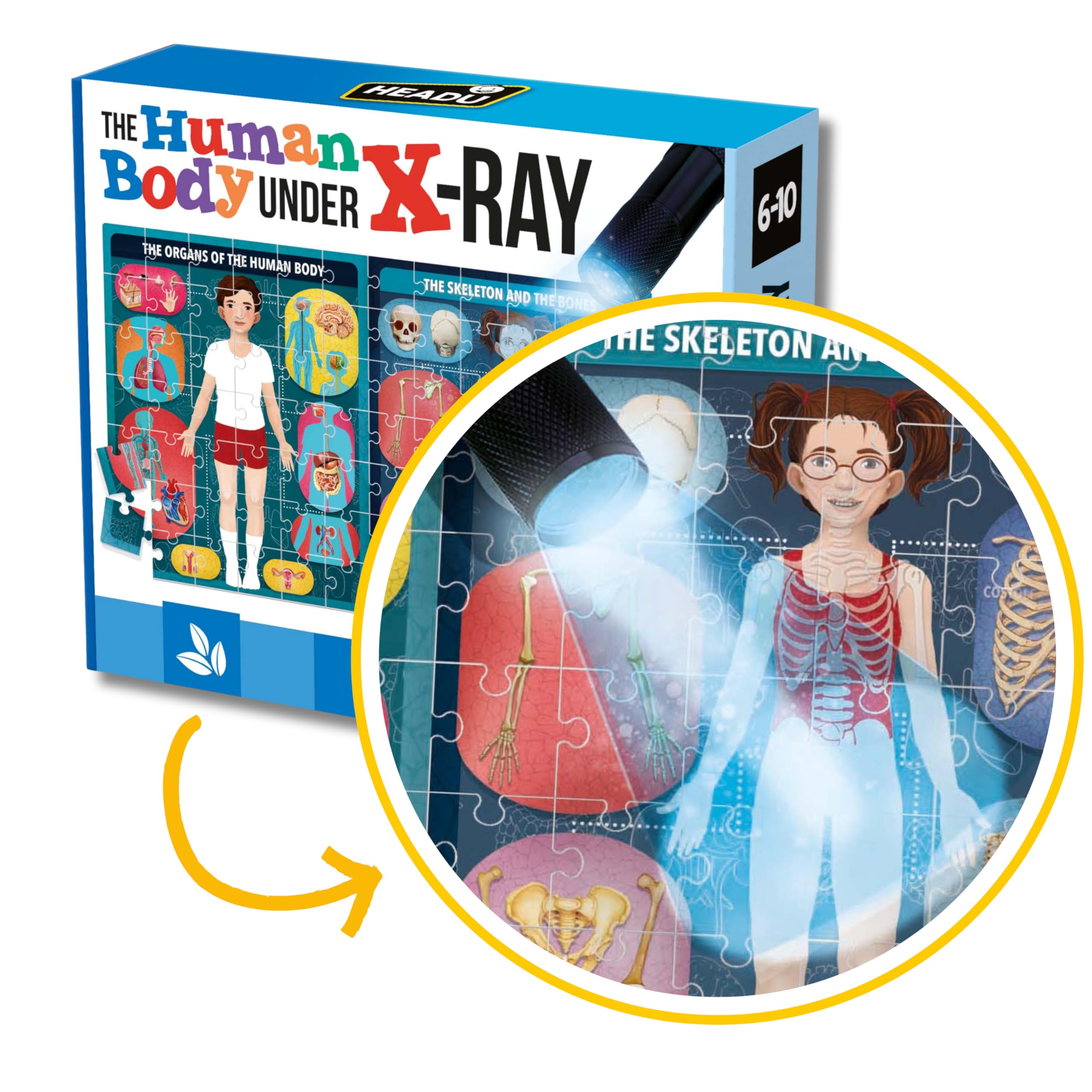Headu The Human Body Under X-Ray – Kids Learning Toys Ages 6-10, Educational STEM Toys for Ages 6 7 8 9 10 Year Old Boys Girls, Anatomy Puzzles, 1st Grade Learning Activities, Classroom Must Haves