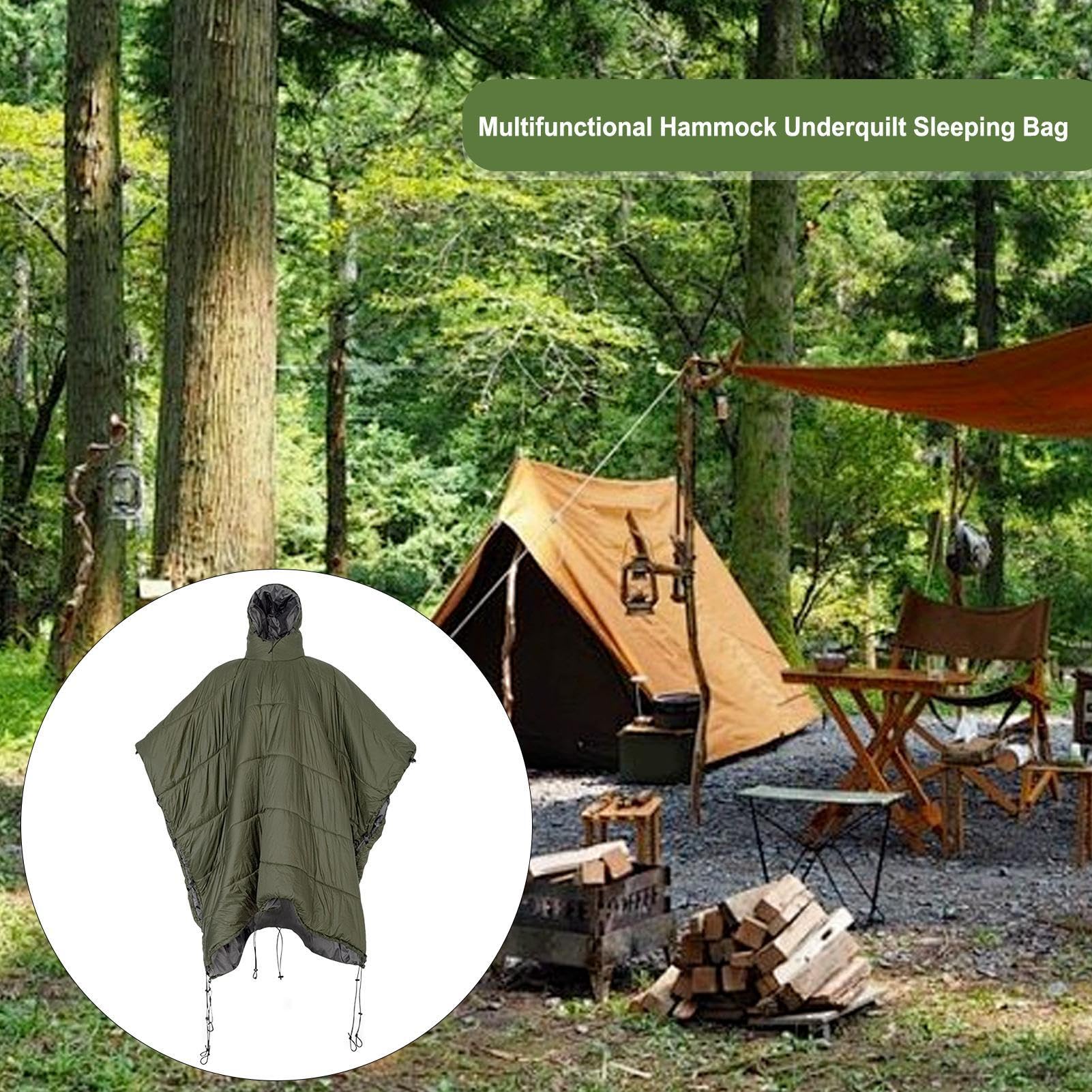 Poncho multiuso per esterni, per campeggio, sacco a pelo, amache con | cappuccio, coperta indossabile per tutte le stagioni, borsa per amaca, sotto trapunte poncho, coperta isolante leggera