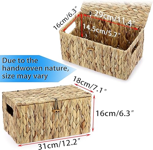 Miniatura 2 de Hipiwe Cestas de mimbre de jacinto de agua para organización de estantes, cestas de almacenamiento tejidas a mano con tapa, cesta decorativa con