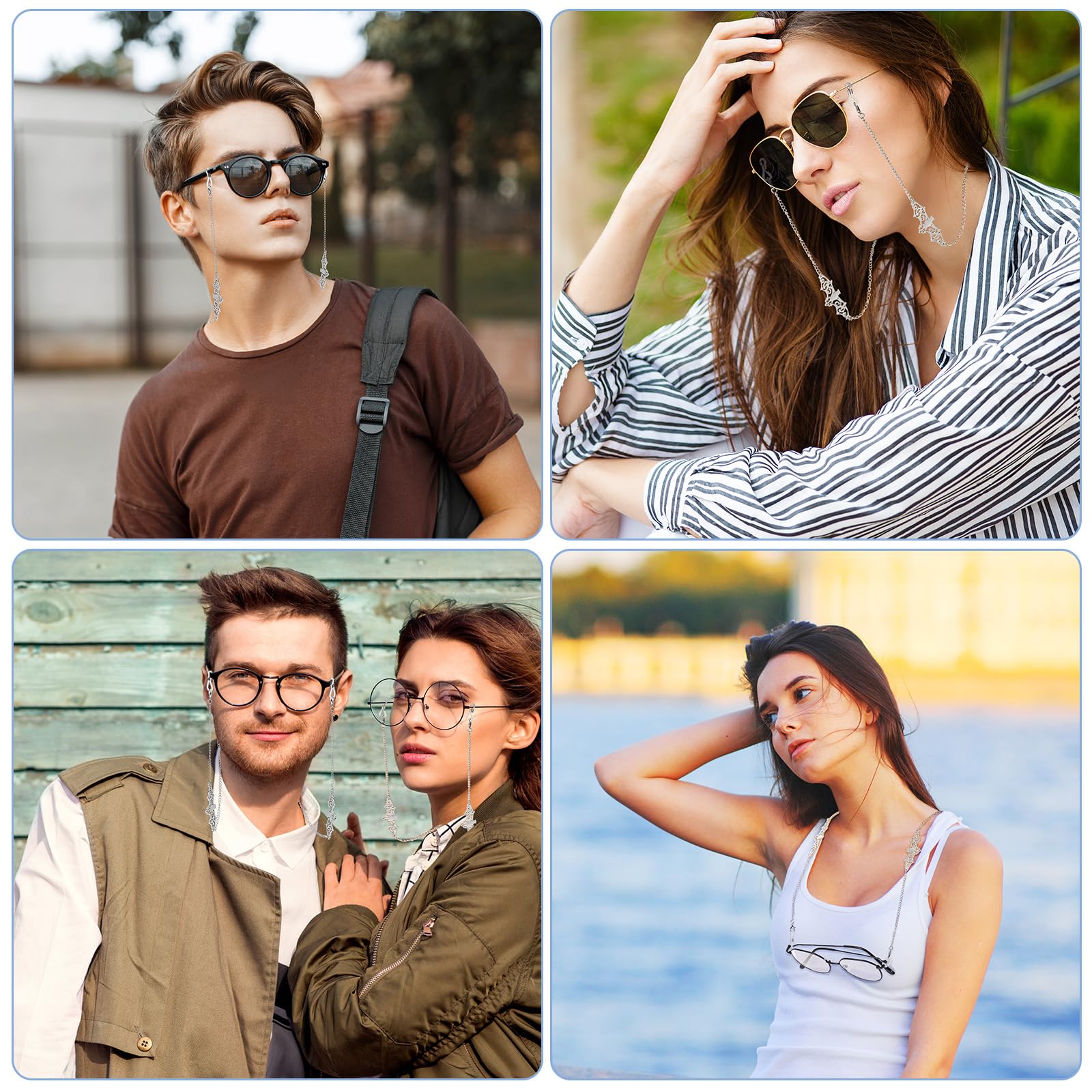 Frienda 2 Pieces Glass Chains Bat Goth Sunglasses Eyeglass Eyewear Lanyard Halloween Party Accessories for Women Men: Silver