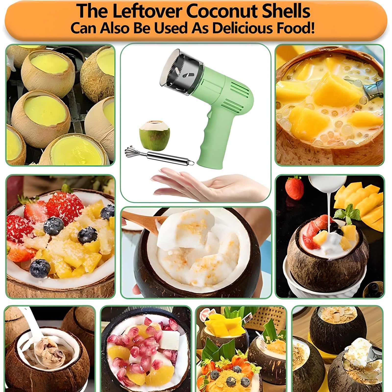 Ouvre-Noix de Coco Électrique, Outil Portable en Acier Inoxydable avec Grattoir, Diamètre D'ouverture 6 Cm, Facile Ouvrir, pour Magasin Et Restaurant