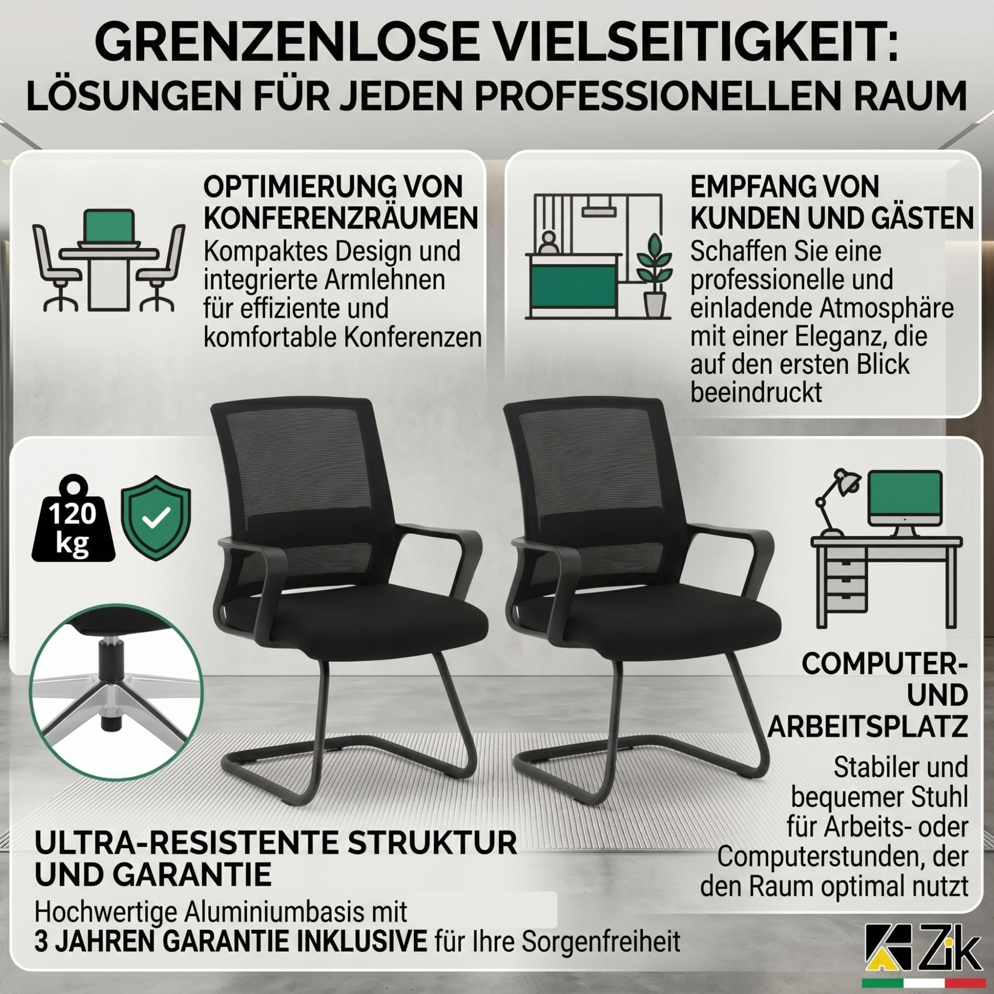 ZIK - 2 Besucherstuhl mit Armlehne Bequeme und Atmungsaktive, Besucher- & Konferenzstühle Perfekt für den Empfang von Gästen und Kunden, für Besprechungsräume, Wartezimmerstühle für Büros