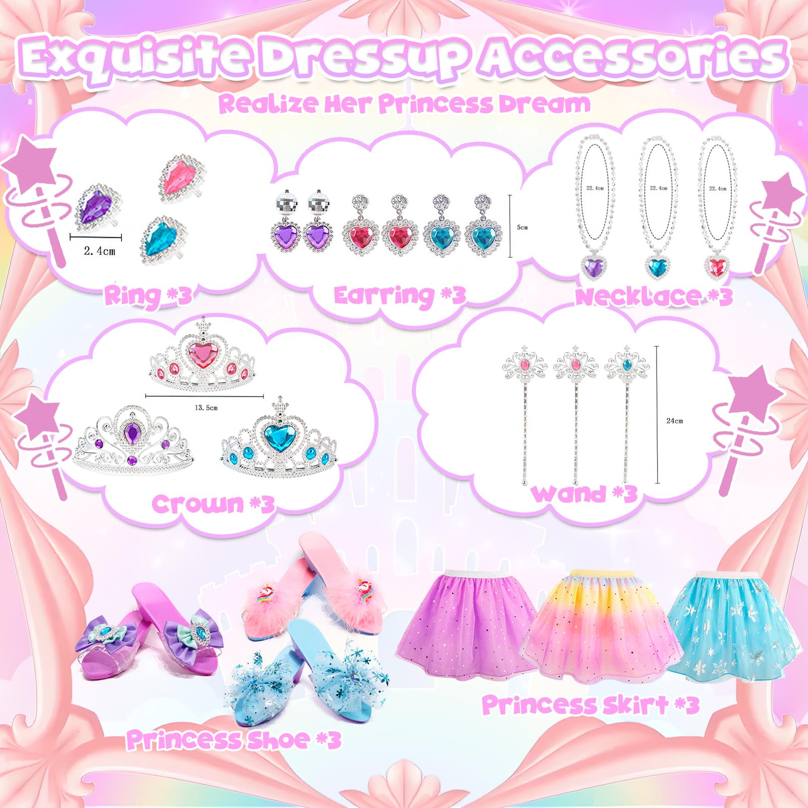 STAY GENT Chaussure Princesse Fille 3 Paires Chaussures 3 Couronne 3 Jupes Déguisement Jouet Princesse Accessoires Cadeau 2-6 Ans
