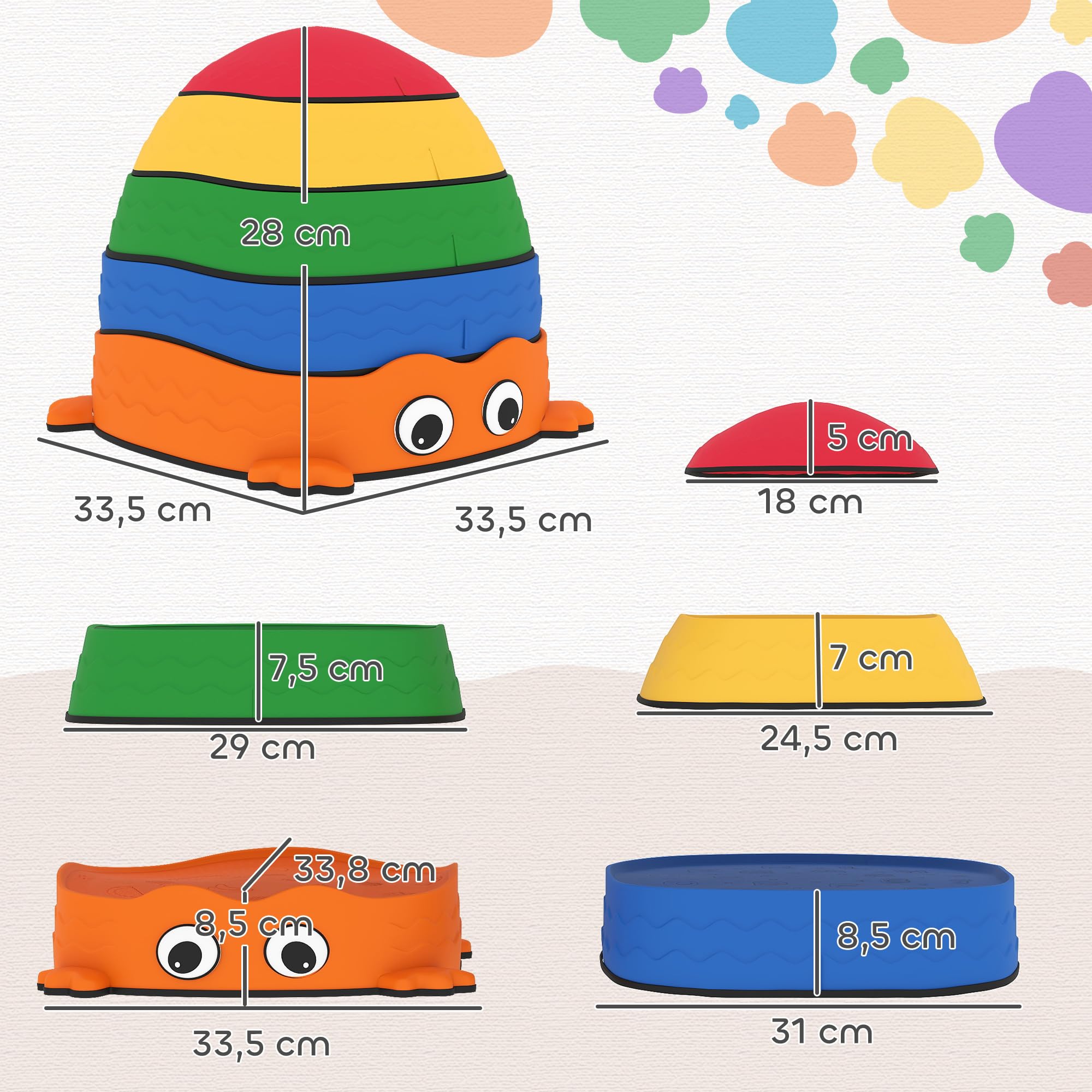 AIYAPLAY Conjunto de Piedras de Equilibrio para Niños Apilables de 5 Piezas Juego de Equilibrio para Niños de +2 Años Forma de Rana Antideslizantes para Interior y Exterior Multicolor