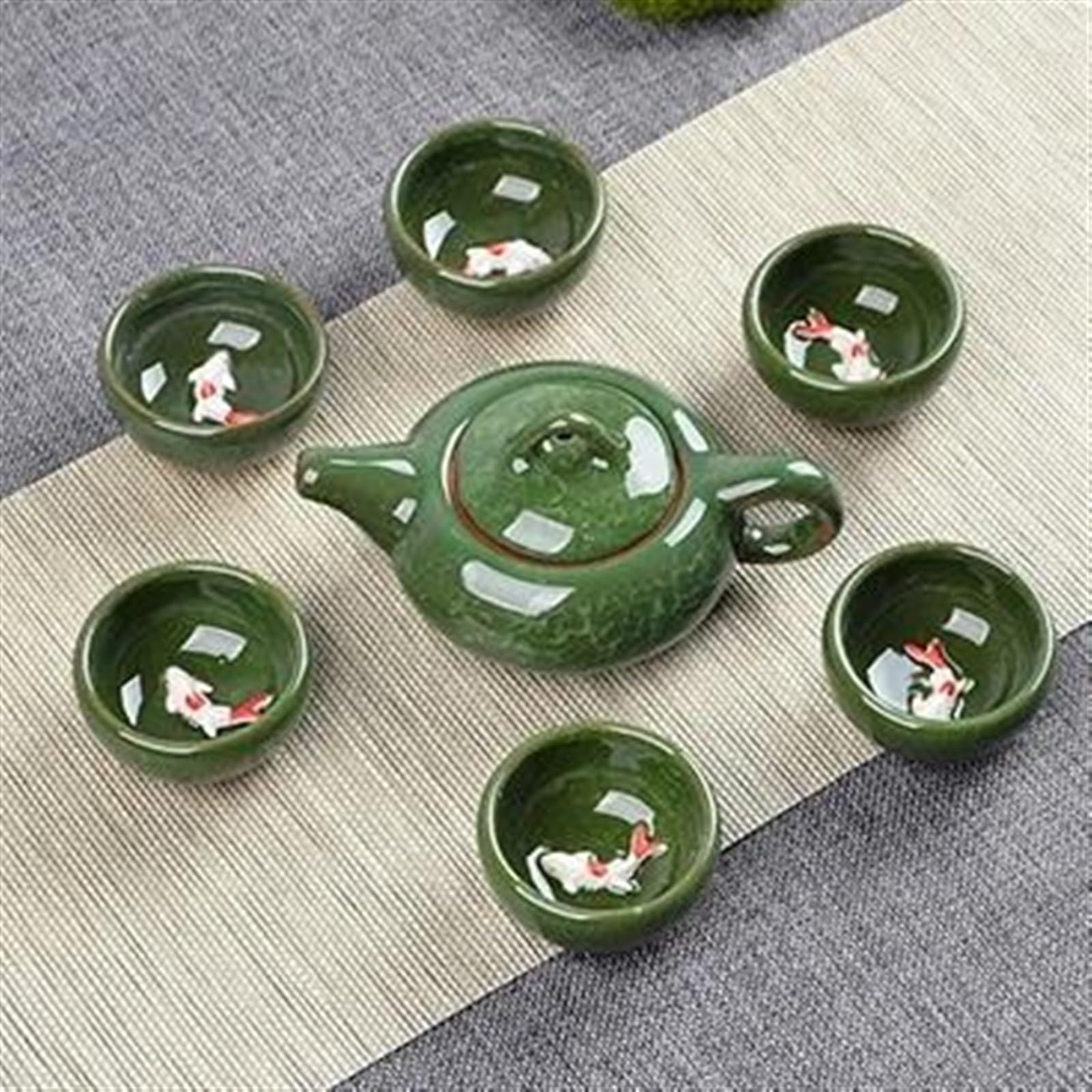 Teekannen, chinesische Reise-Teekannen, Trinkgeschirr, Kaffee- und Teesets, Crackle-Glasur, 3D-Fisch-Kung-Fu-Keramiktasse, Porzellan-Teeset, tragbares Teeset