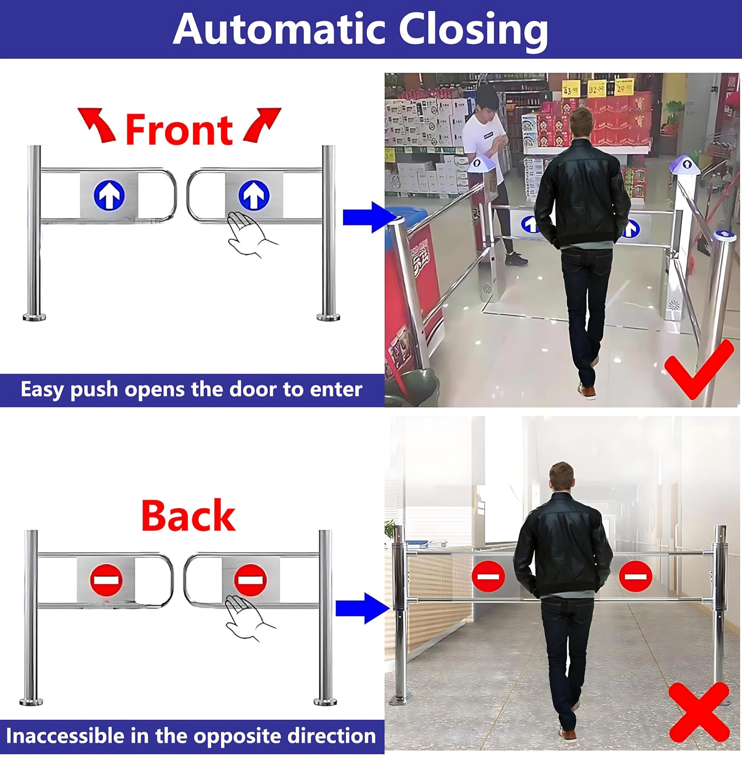 Puerta de seguridad de cierre automático manual de 90° para corredores industriales ajustable 50100 cm mecanismo de bloqueo seguro