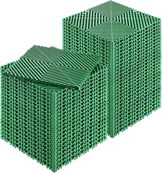 VEVOR Interlocking Drainage Mat, 50 Pcs Modular Interlocking Cushion, 12” x 12” Splicing Drainage Mats, Non-Slip Green PP Drainage Floor Tile and Shower Mat, for Garage, Garden, Kitchen & Outdoor