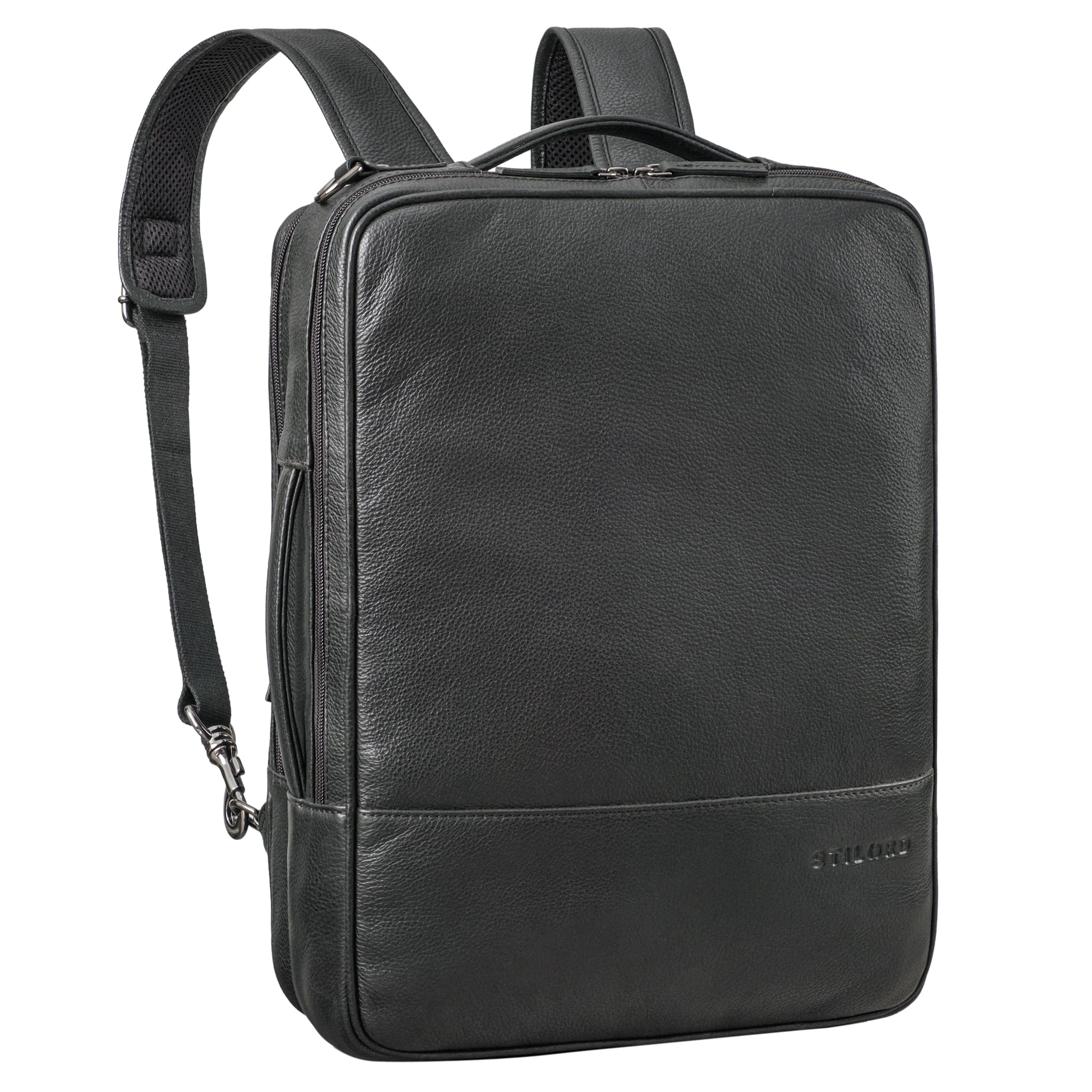 STILORD Dash Praktischer 2 in 1 Rucksack Leder XL Laptoptasche 15-16 Unisex Multifunktionstasche Umwandelbar Echtleder Aktentasche Business Anti Diebstahl Umhängetasche Farbe:Obsidian schwarz