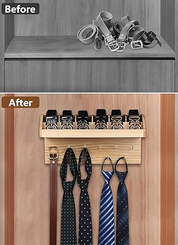 Miniatura 5 de Livoccur Caja organizadora de cinturón, soporte para cinturón para montaje en pared de armario con 6 compartimentos y 11 ganchos, organizador de