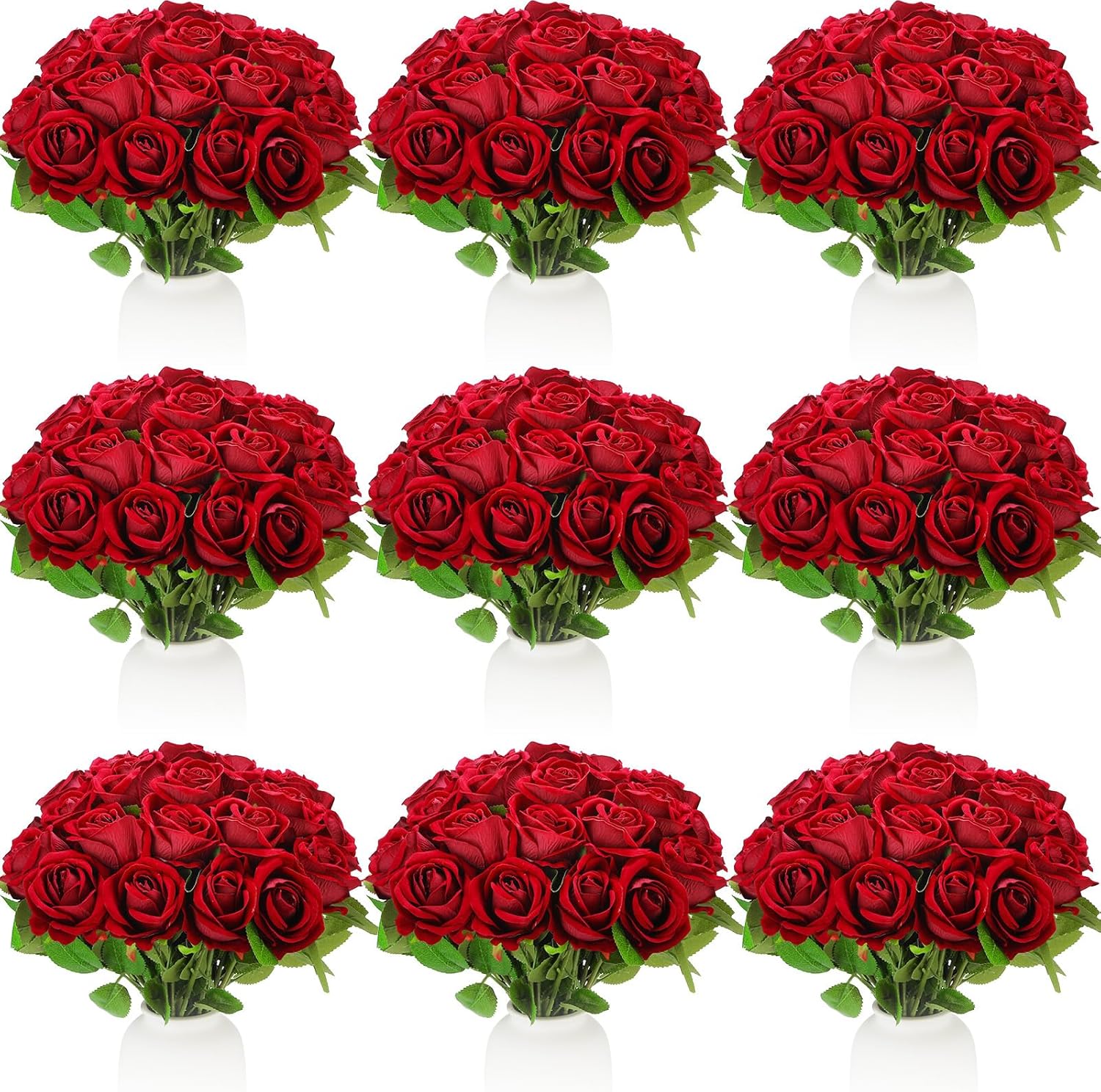 Jexine 100 Pieces Artificial Roses Flowers Bulk, Long Stem Realistic Fake Silk Roses Bouquet for Table Centerpiece Vases Wedding Party Kitchen Decor(Wine Red)