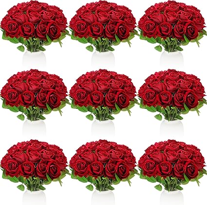 Amazon.com: Jexine 100 Pieces Artificial Roses Flowers Bulk, Long Stem ...