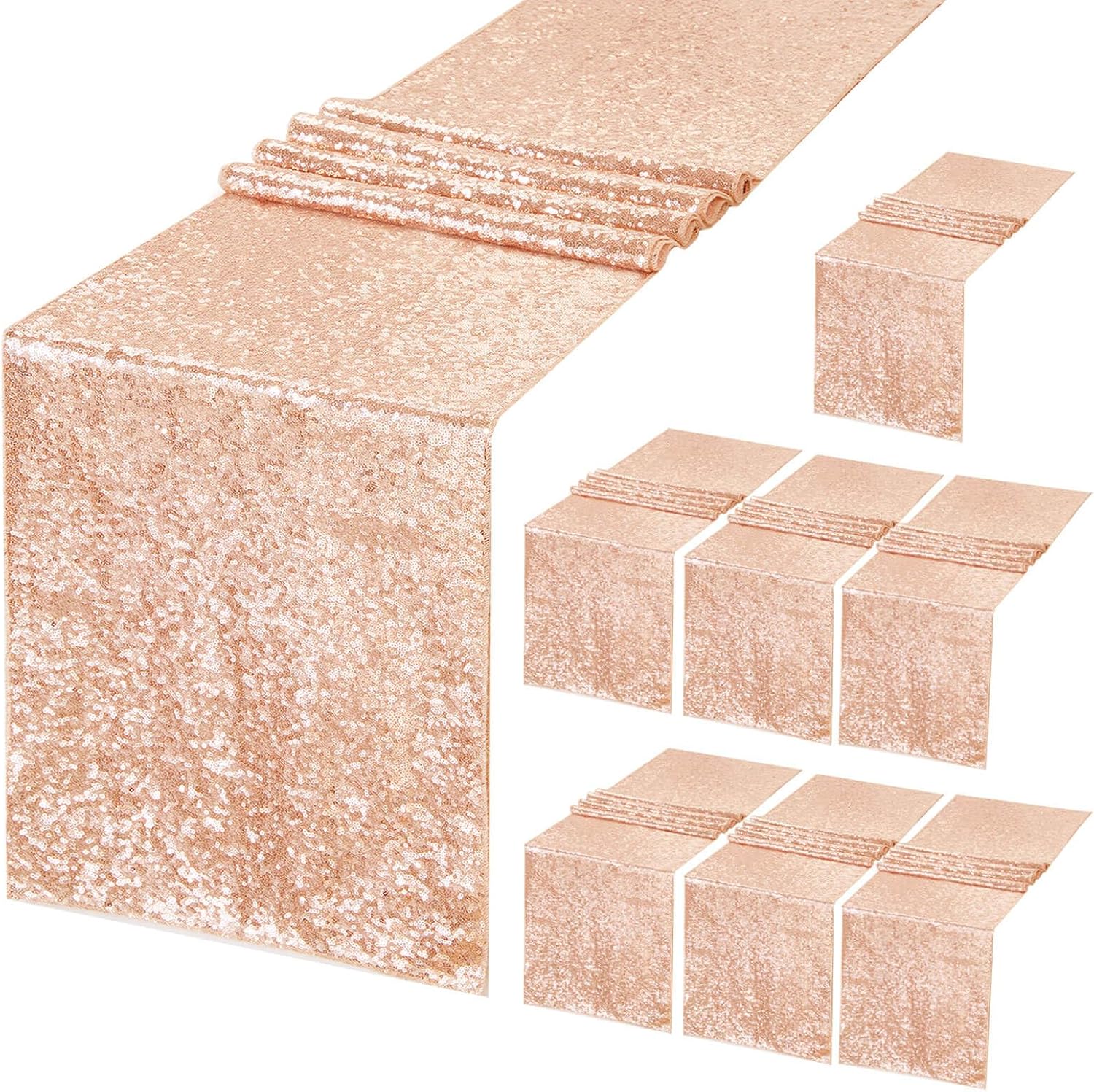 B-COOL Sequin Table Runner Party: 12x72 Inch Rose Gold 8 Pack Sparkly Table Runner for Party Engagement Wedding Birthday Decor