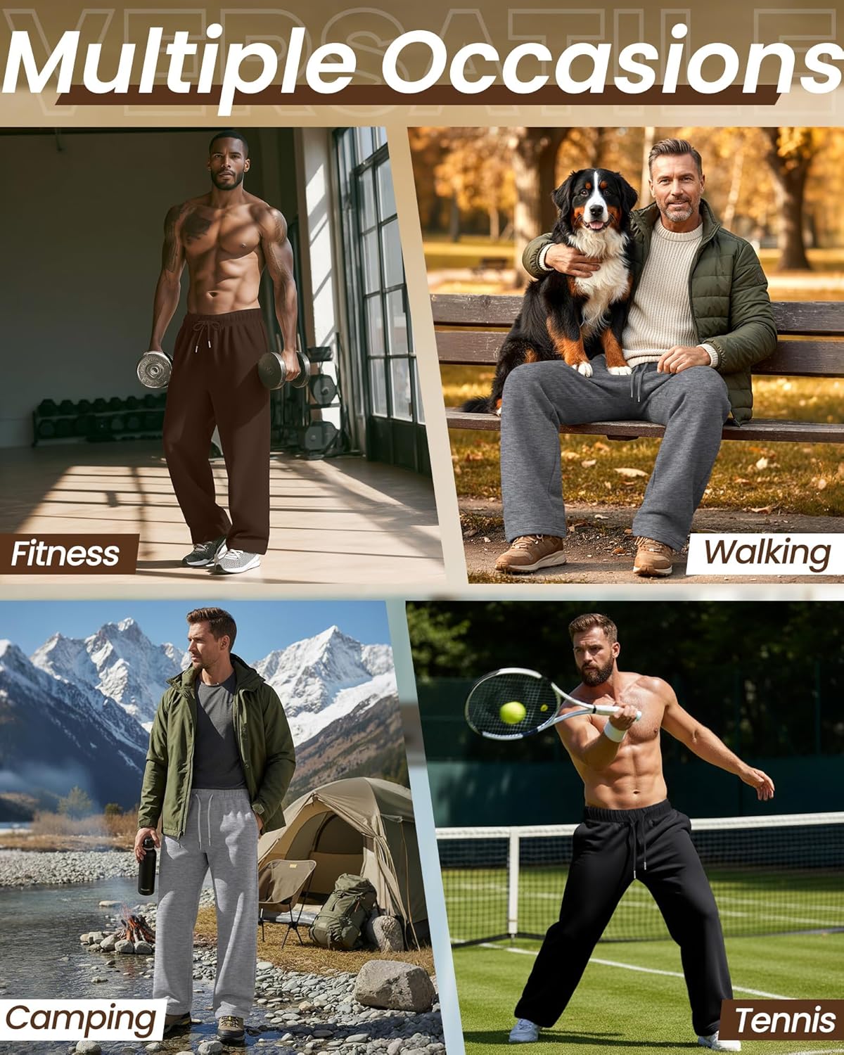 Neer 4 Pack Men's Lightweight Sweatpants Athletic Wide Leg Drawstring Open Bottom Pants Baggy Joggers Lounge with Pockets - Image 5