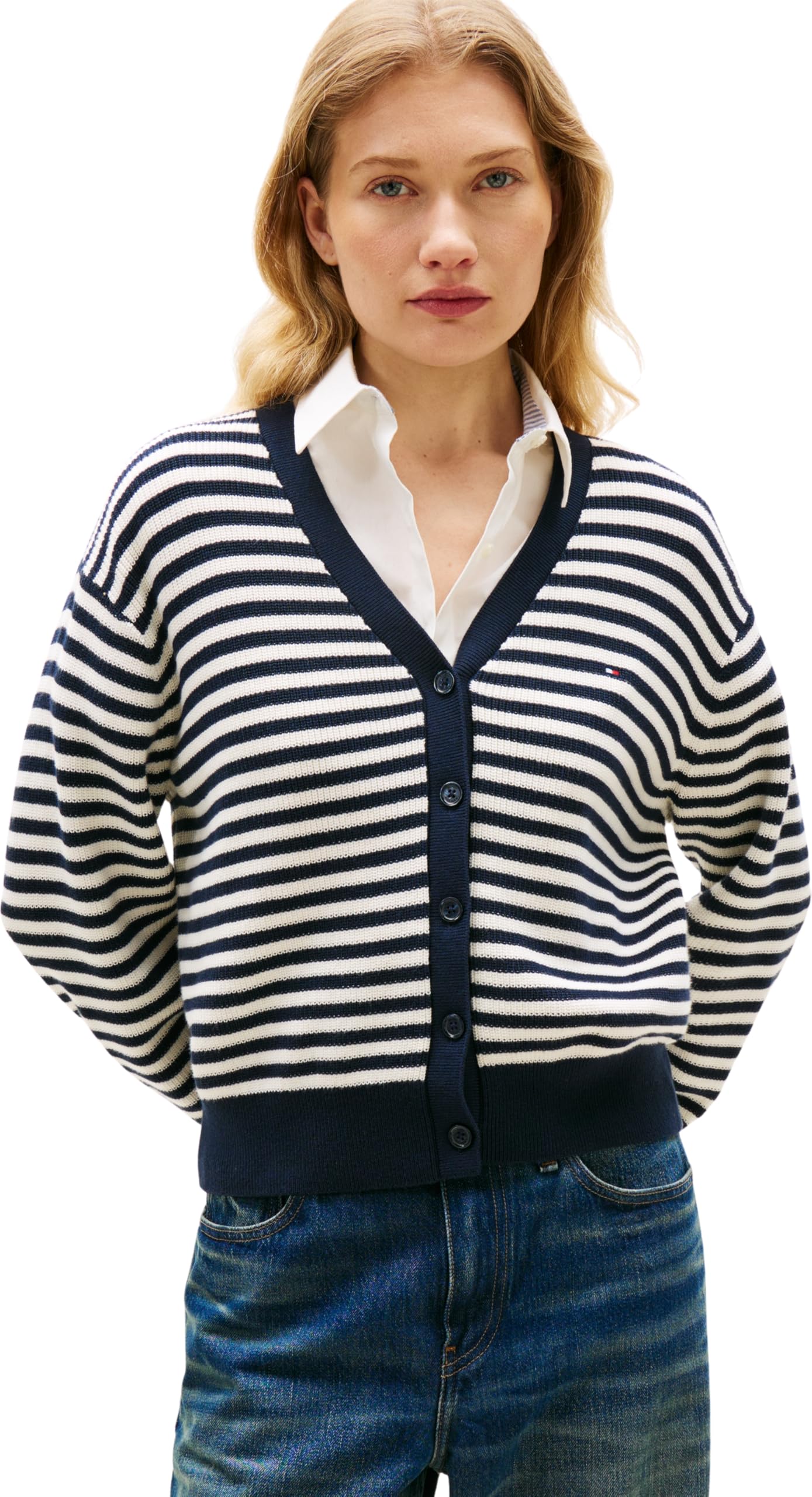 Tommy Hilfiger Women's Co Cardi Ls Cardi WW0WW48464, Blue, XS
