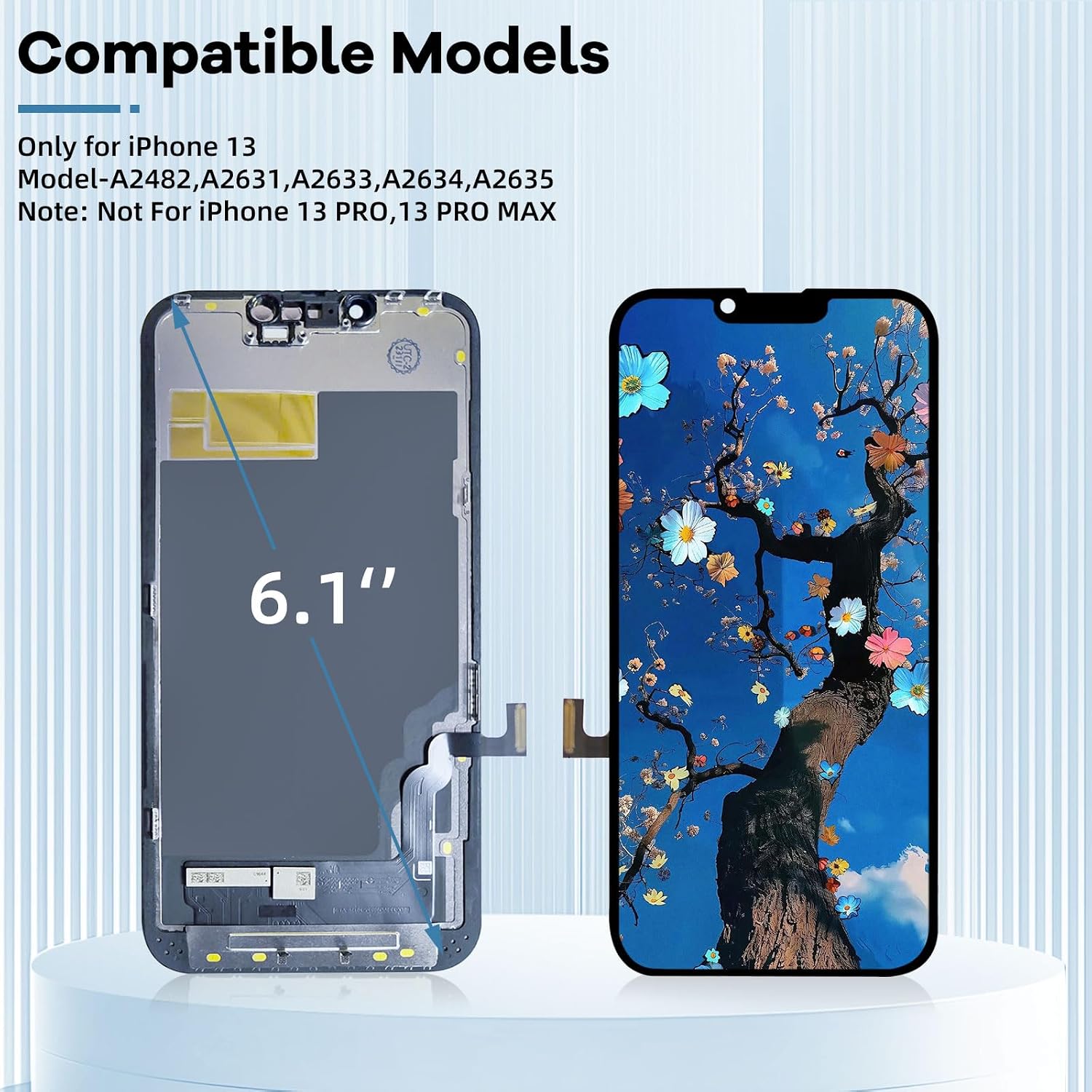 for iphone 13 screen replacement kit,6.1" lcd display 3d touch digitizer assembly with repair tools, screen protector, frame adhesive (model a2482, a2631, a2633, a2634, a2635)