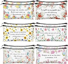 Sabary 12 Pcs Valentine's Day Christian Makeup Bags Gifts for Women Bulk Bible Verse Pencil Pouch Inspirational Flower Cosmetic Bags Pouch Religious Baptism Church Gifts for Women Girl(7.8 x 3.8 Inch)