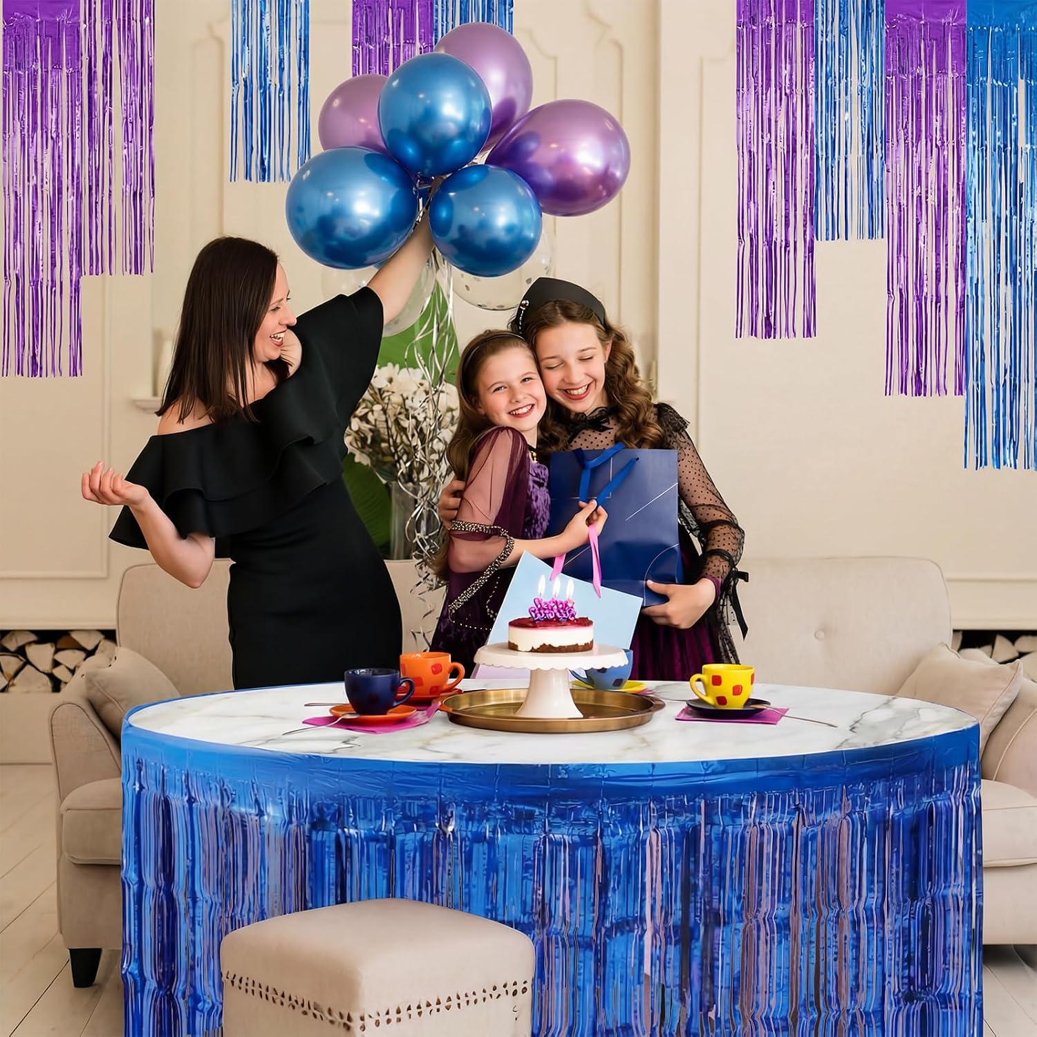 Norme 3 Pack Kpop Theme Blue Pink Purple Table Skirts, Movie Party Decor