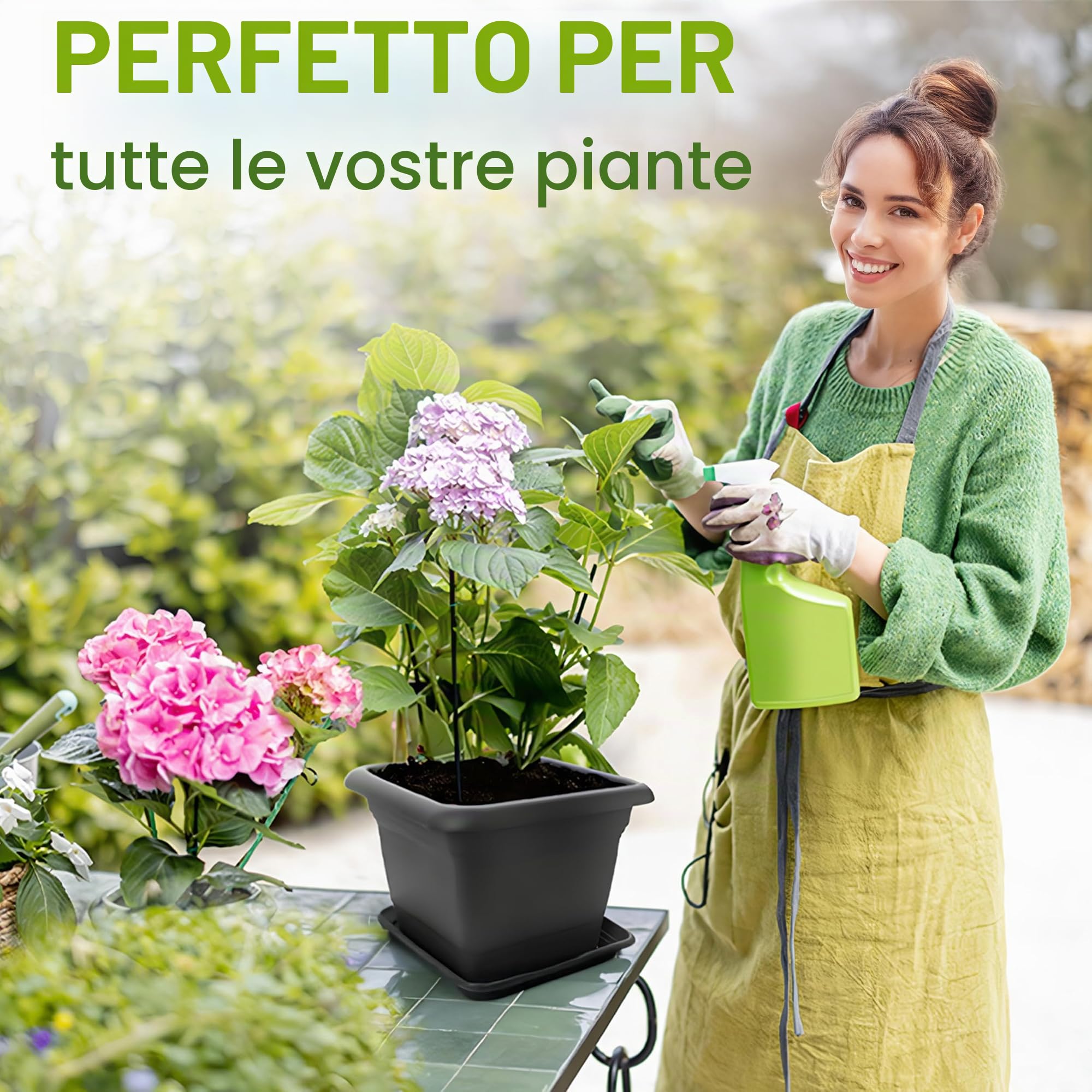 2friends Fioriera grande per esterni, 40 x 40 cm, set da 2 pezzi, colore antracite, per terrazza e giardino, robusta fioriera, diametro 40 cm