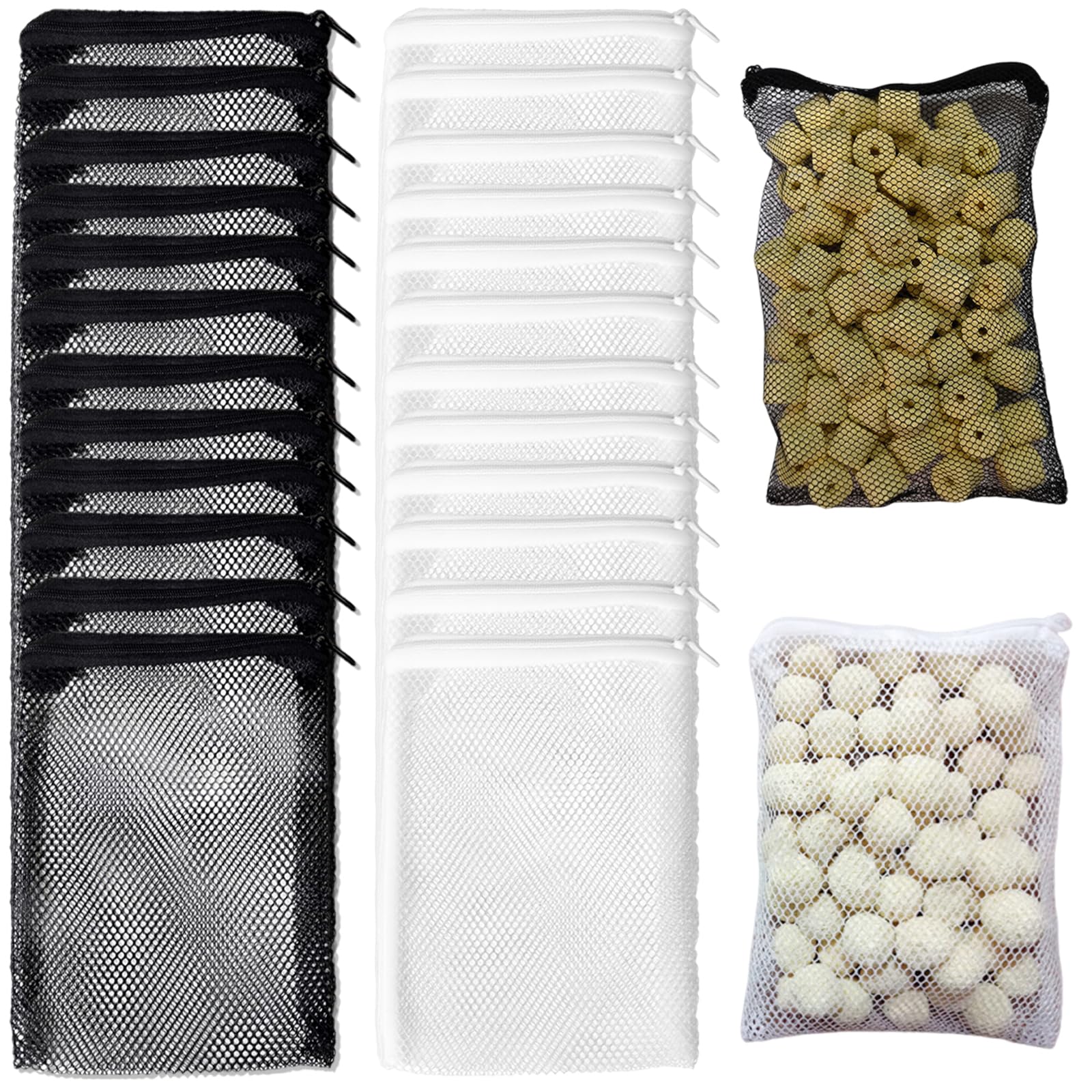 Ainvhh 24 PCS Aquarium Media Bags Reusable Filter Bag Mesh Aquarium Filter Media Bag with Plastic Zipper for Activated Carbon Filter Stones Ceramic Rings for Aquarium Pond Filters