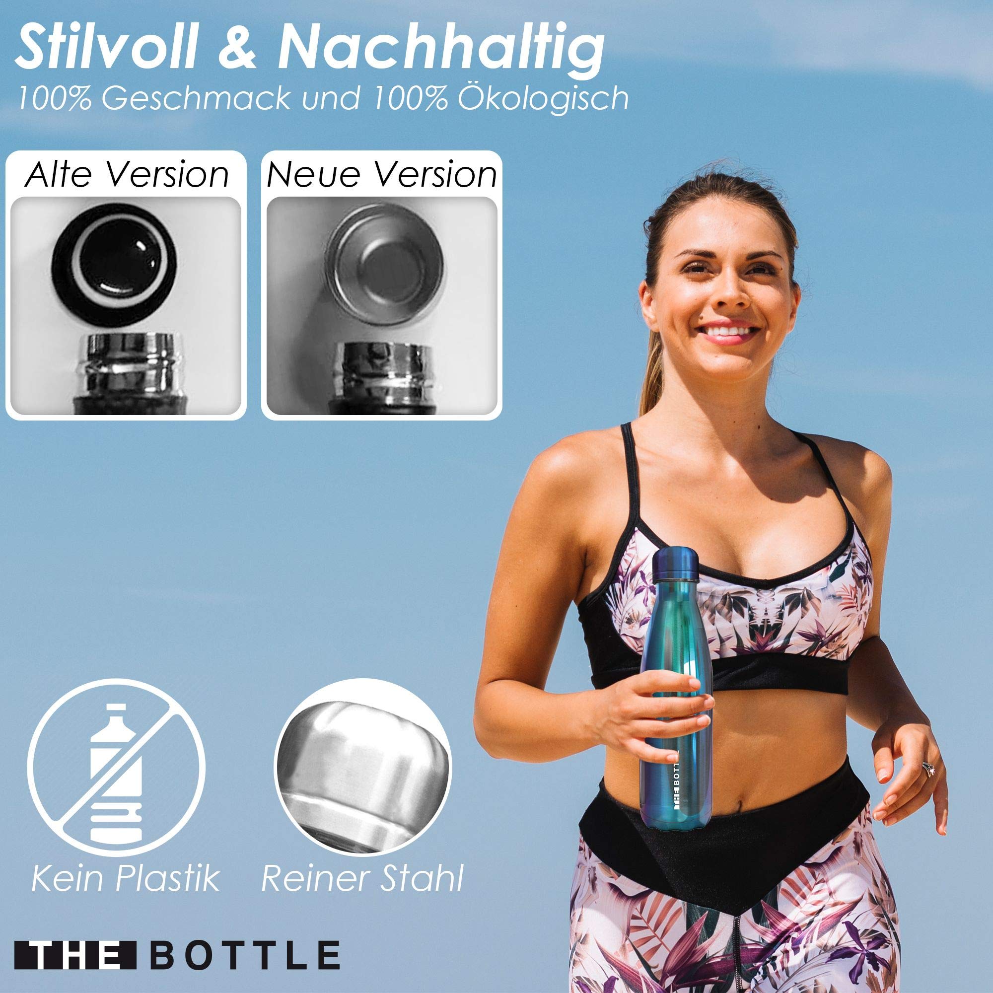 Xanadoo Edelstahl Trinkflasche Kohlensäure geeignet I Eco Thermosflasche ohne Plastik, BPA-frei & auslaufsicher I Isolierte Wasserflasche für Camping, Outdoor, Sport, Schule (blau Chrome, 500ml)
