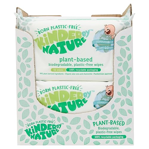 Kinder by Nature Toallitas para bebés a base de plantas, 100% biodegradables y compostables, 672 unidades (12 paquetes de 56), 99% ingredientes a